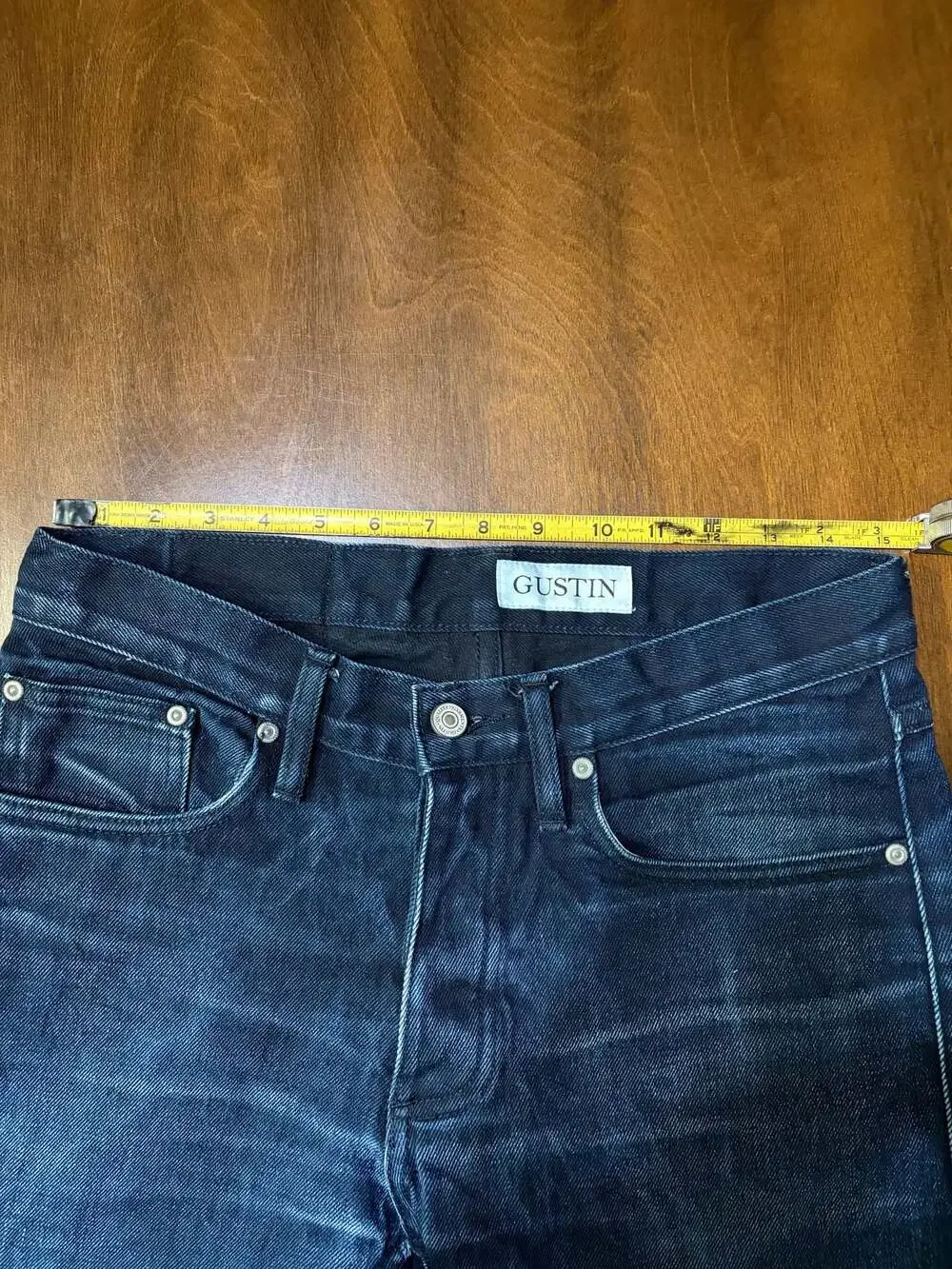 GUSTIN Mens Slim Fit Raw Jeans Size 32x32 California Sewn Dark Wash Selvedge